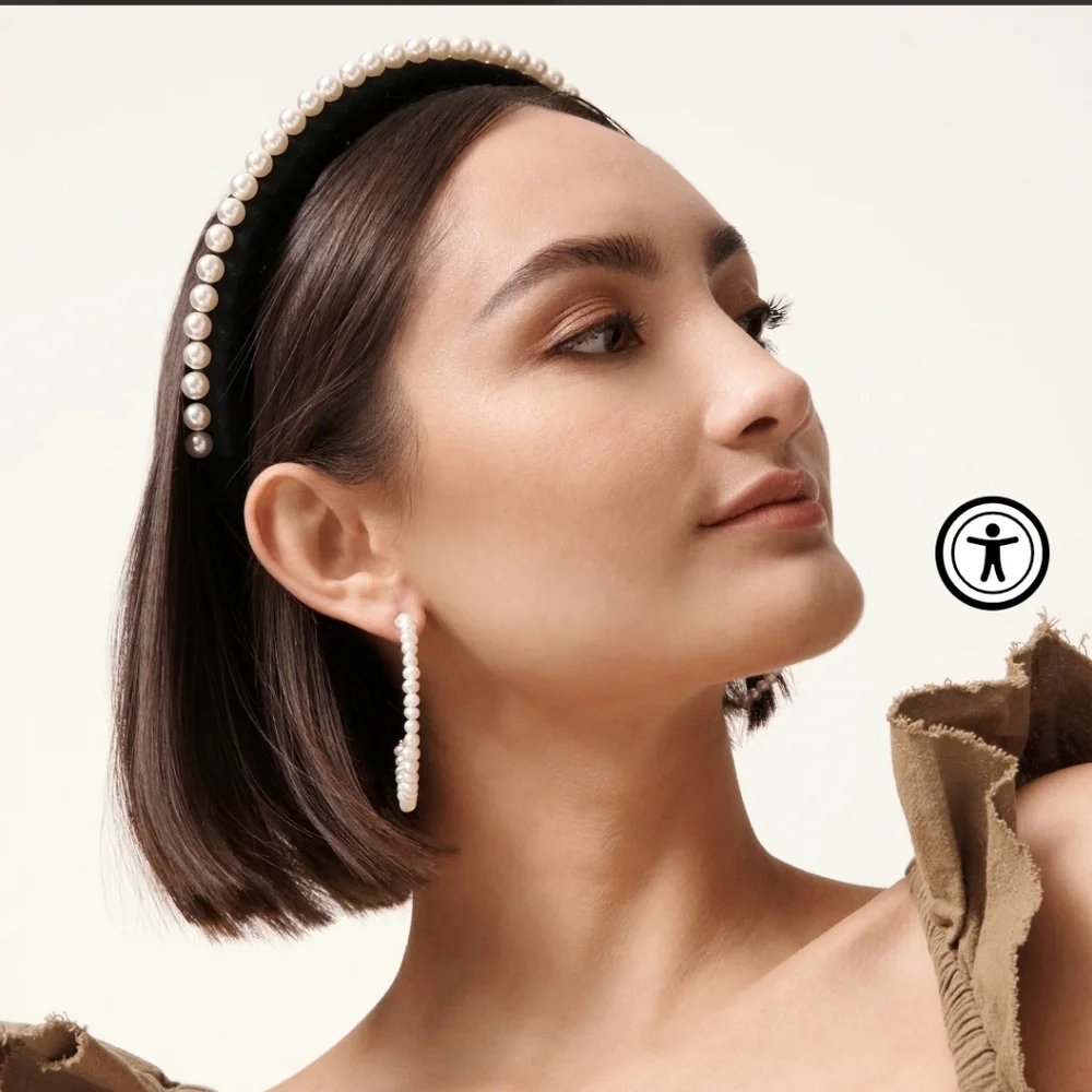 Lele Sadoughi Gigi Black Velvet  Pearl Embelished Headband New With Tags